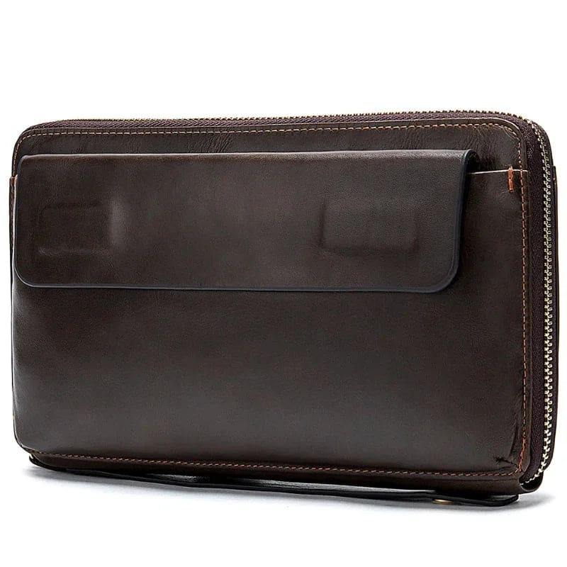 Pochette Cuir Homme Une Fermeture Eclair Marron 972.jpg