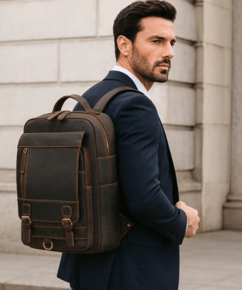 Sac A Dos Ordinateur Homme En Cuir Tendance Marron.png